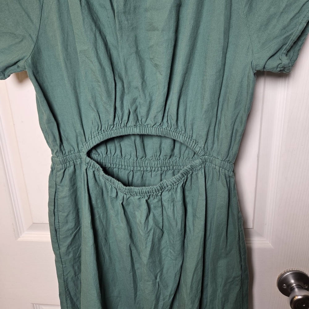 Universal Thread sz L green midi dress boatneck back cutout‎ slits 100% cotton - Picture 3 of 9